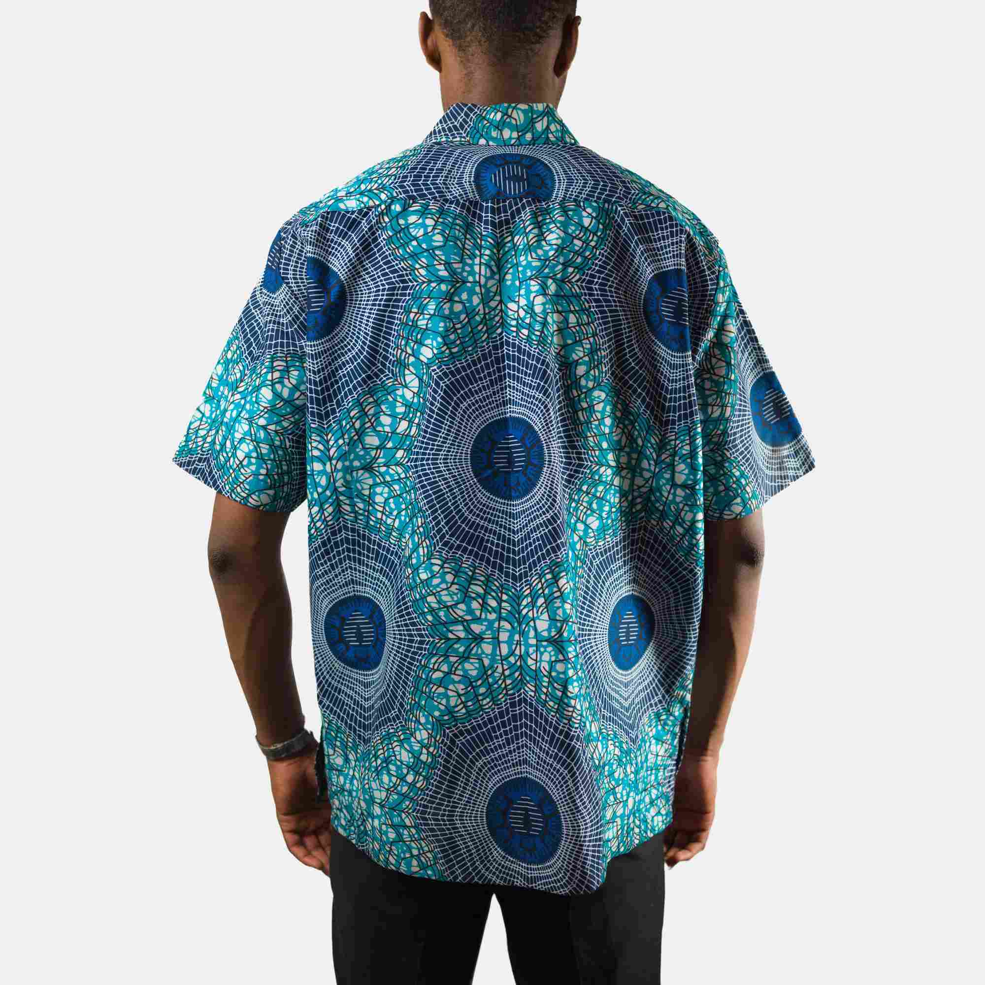 Men's Short Sleeve Shirt - Blue Circular Pattern - Image 4