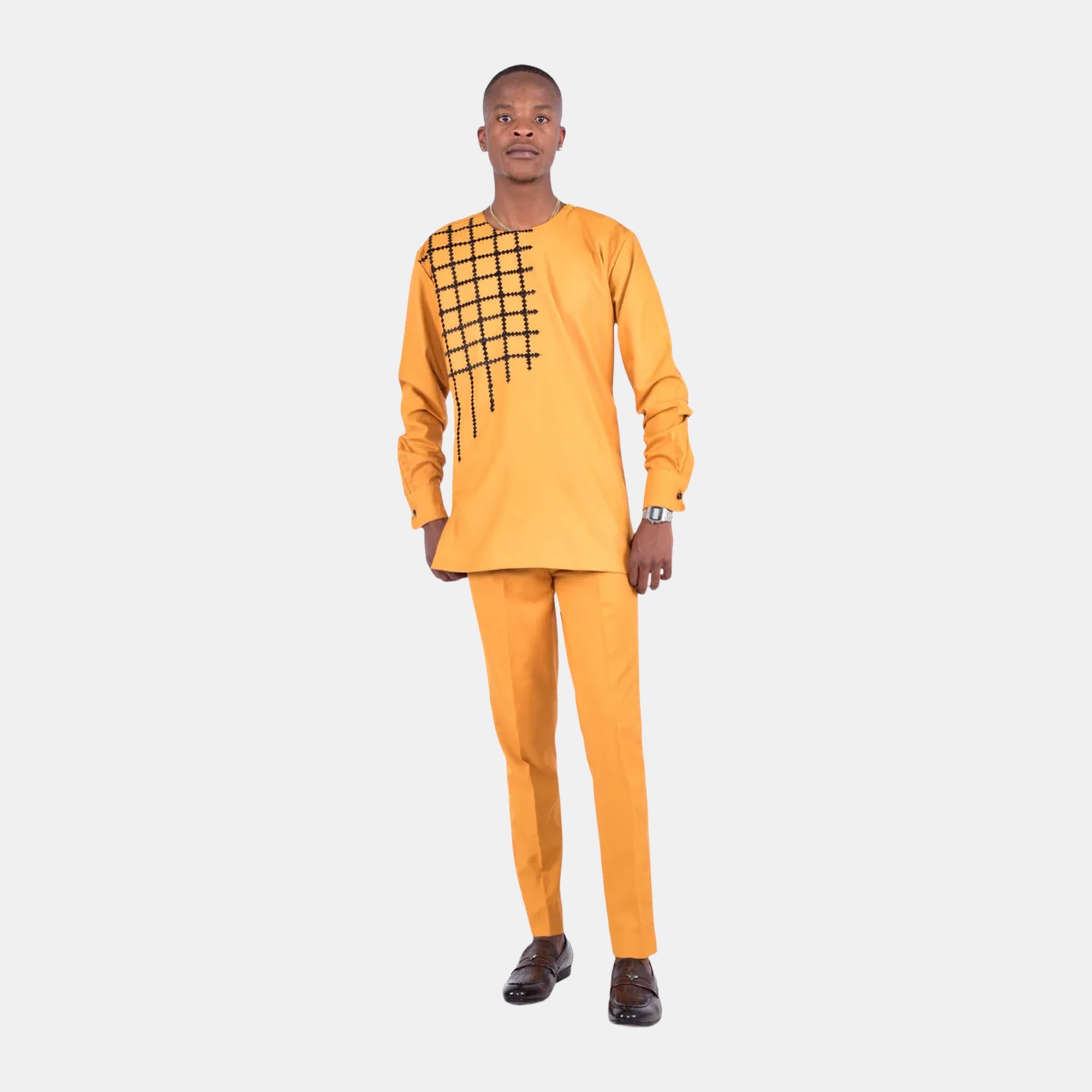 Modern Long Sleeve African Men's Set - Elegant Gold - Image 2