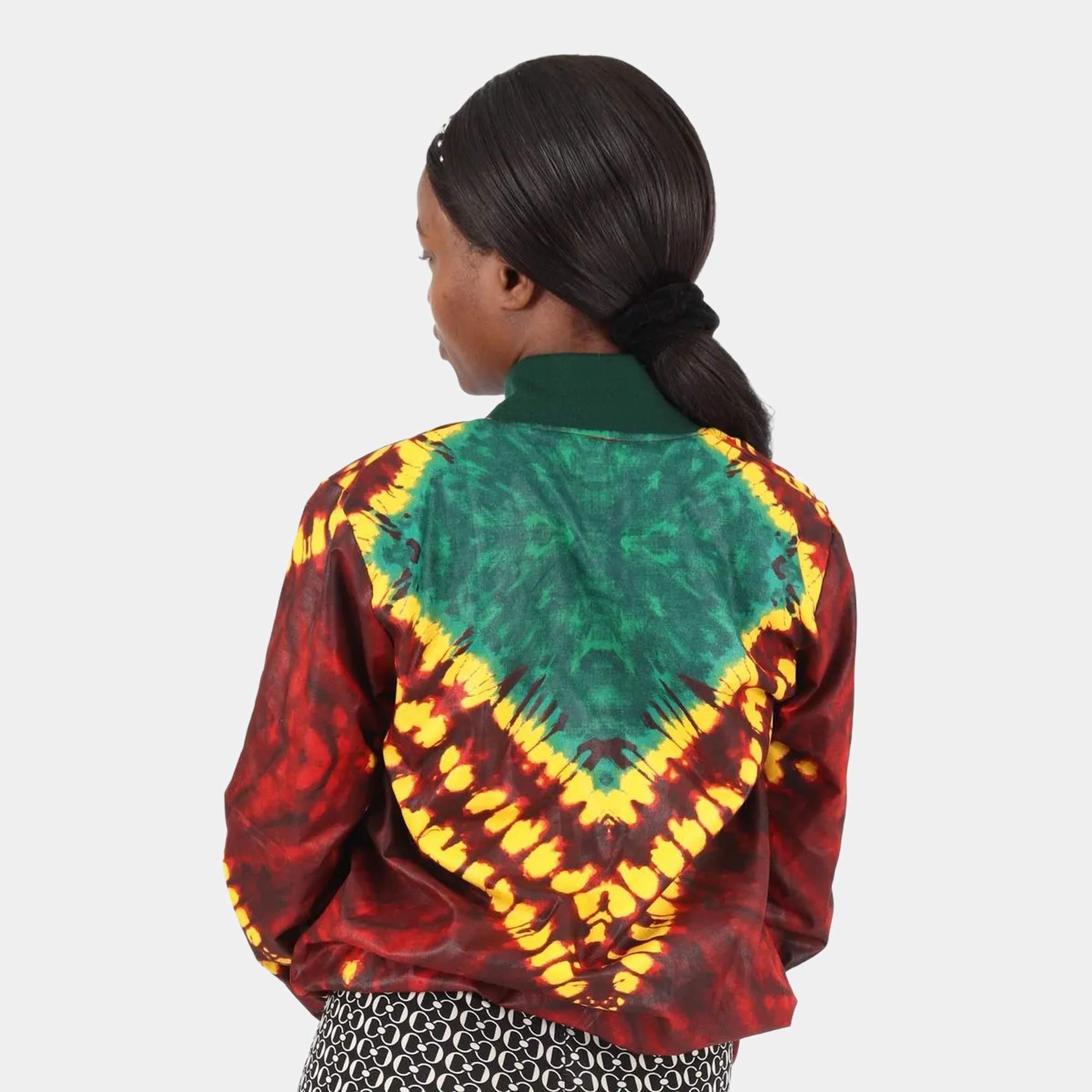 Unisex African Print Bomber Jacket - Green, Yellow - Image 8