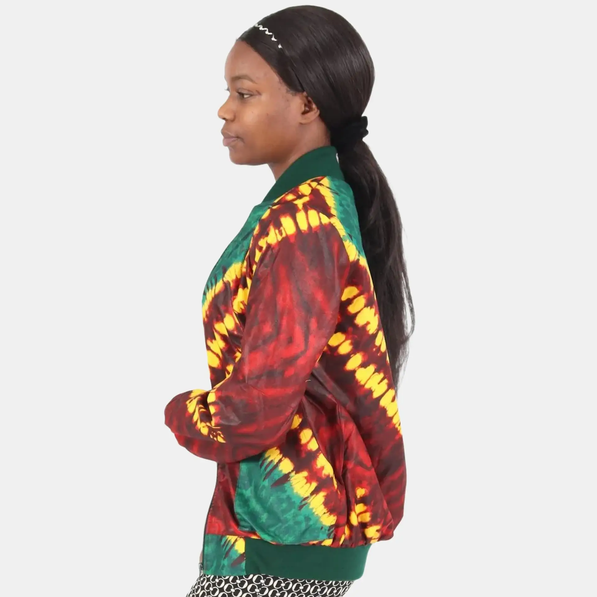 Unisex African Print Bomber Jacket - Green, Yellow - Image 7