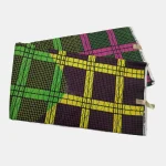 6-Yard Midnight Matrix Classic Ankara fabric featuring neon yellow, lime green, and magenta grid patterns on a black background.